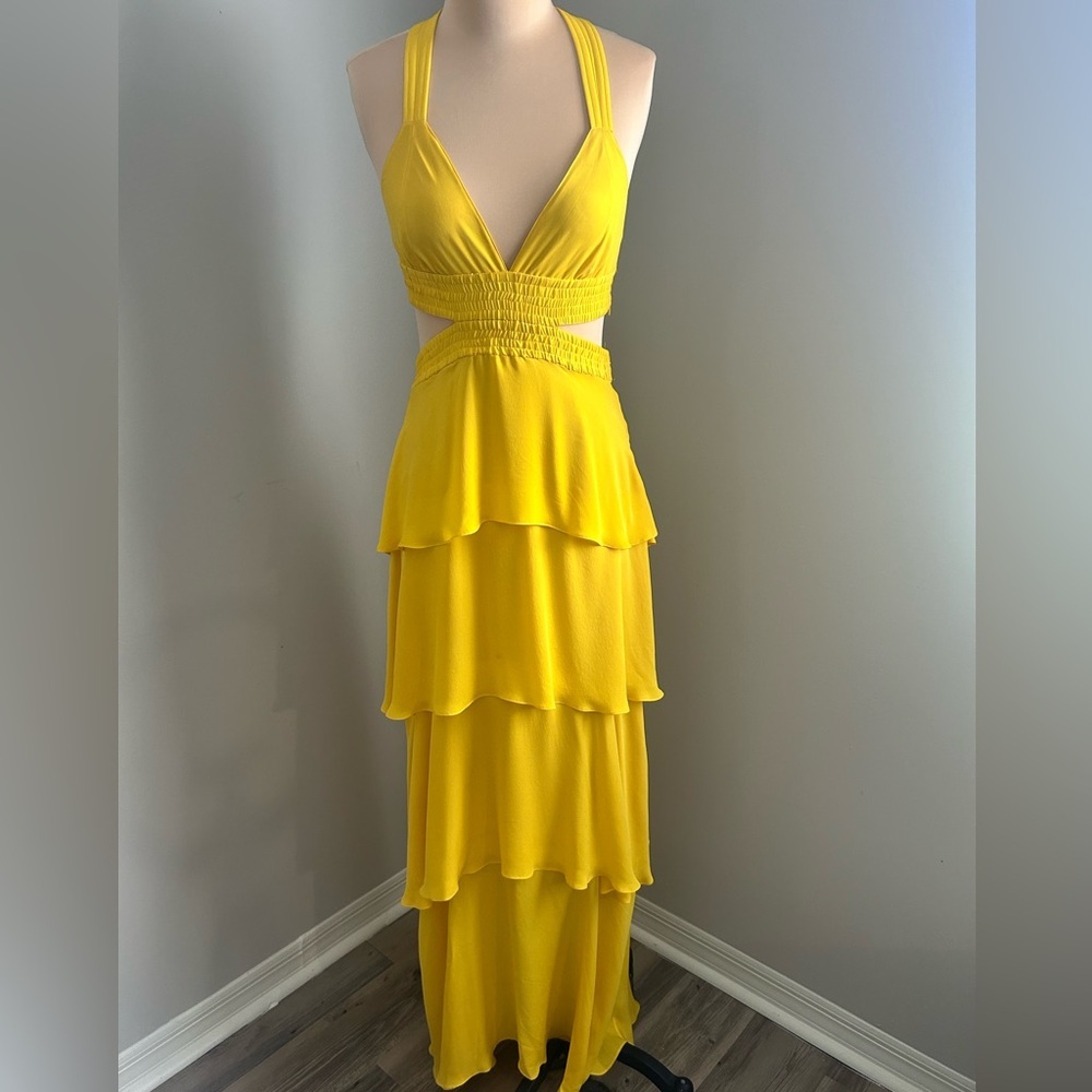 A.L.C. Vibrant Yellow Backless Tiered Dress - 100% Silk
